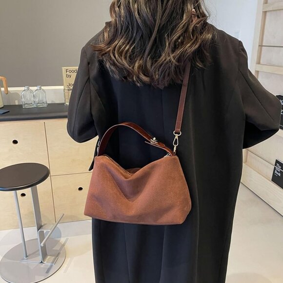 Charming Brown Suede Women’s Purse - Roomy Vintage Tote with Adjustable Strap - Picture 2 of 6